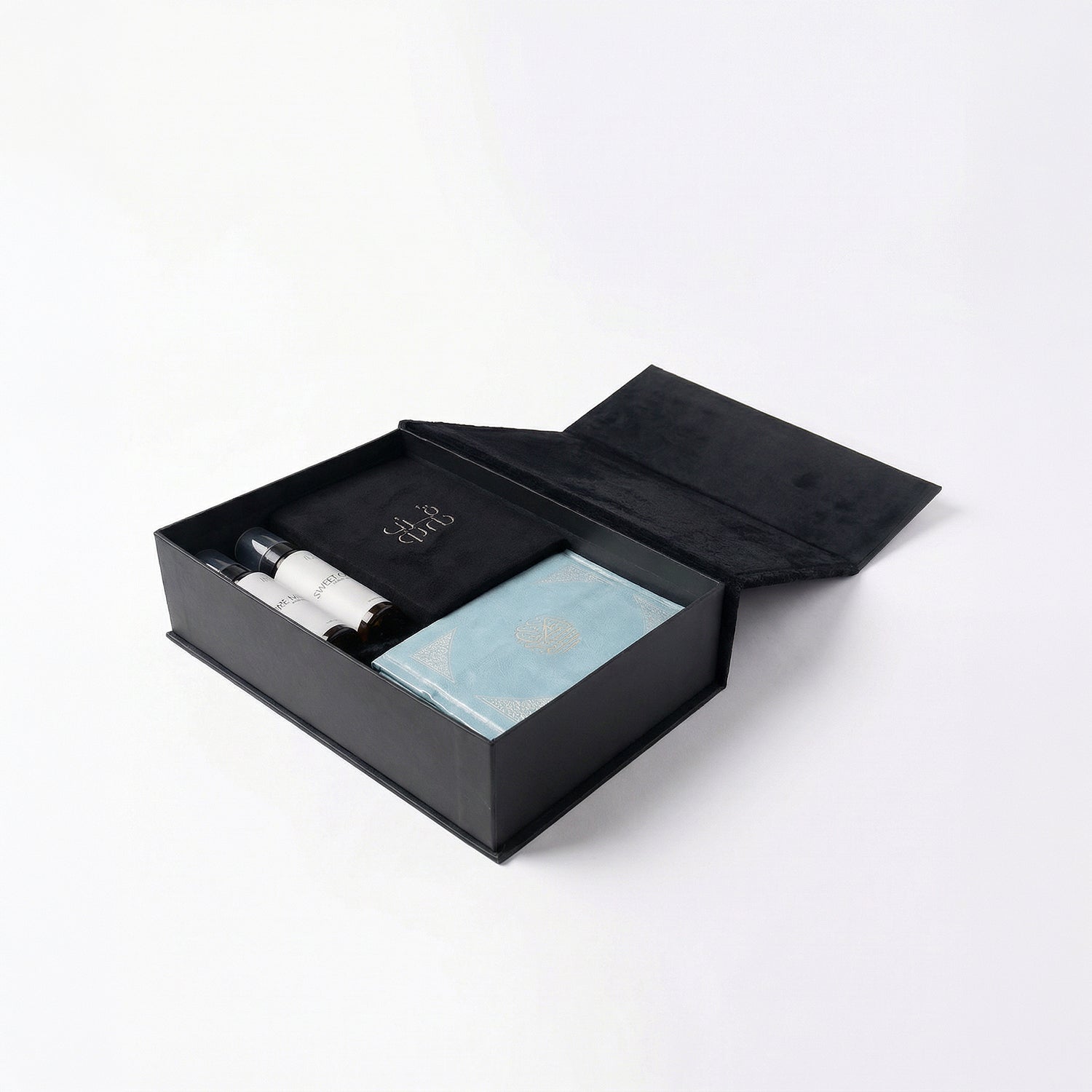 Luxury Gift Box 1 ( Brown Agate Prayer Beads + Mushaf + Mushaf Cover + Velvet Payer Mat + Prayer Rug Spray )