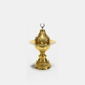 Copper incense burner with ornate lid and decorative base