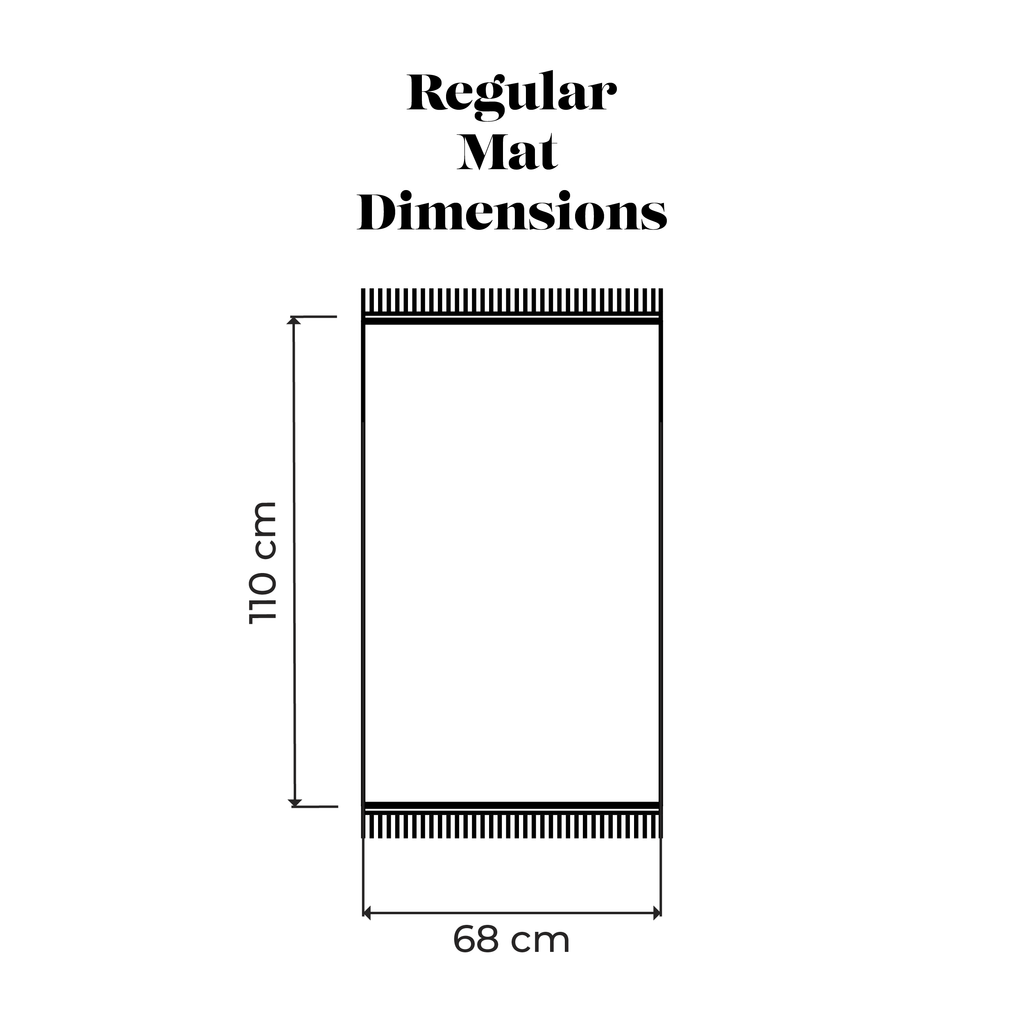 Prayer mat dimensions diagram: 68 cm wide, 110 cm long